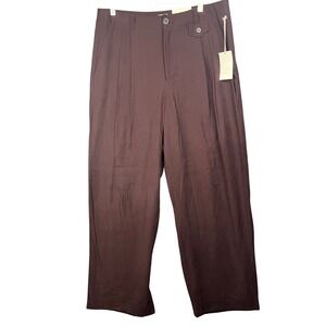A New Day Pleated Wide Leg Trousers Women 12 Brown High Rise Professional Pocket
